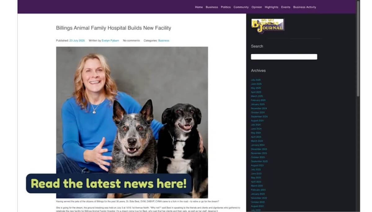 News article for Billings Animal Family hospital 4